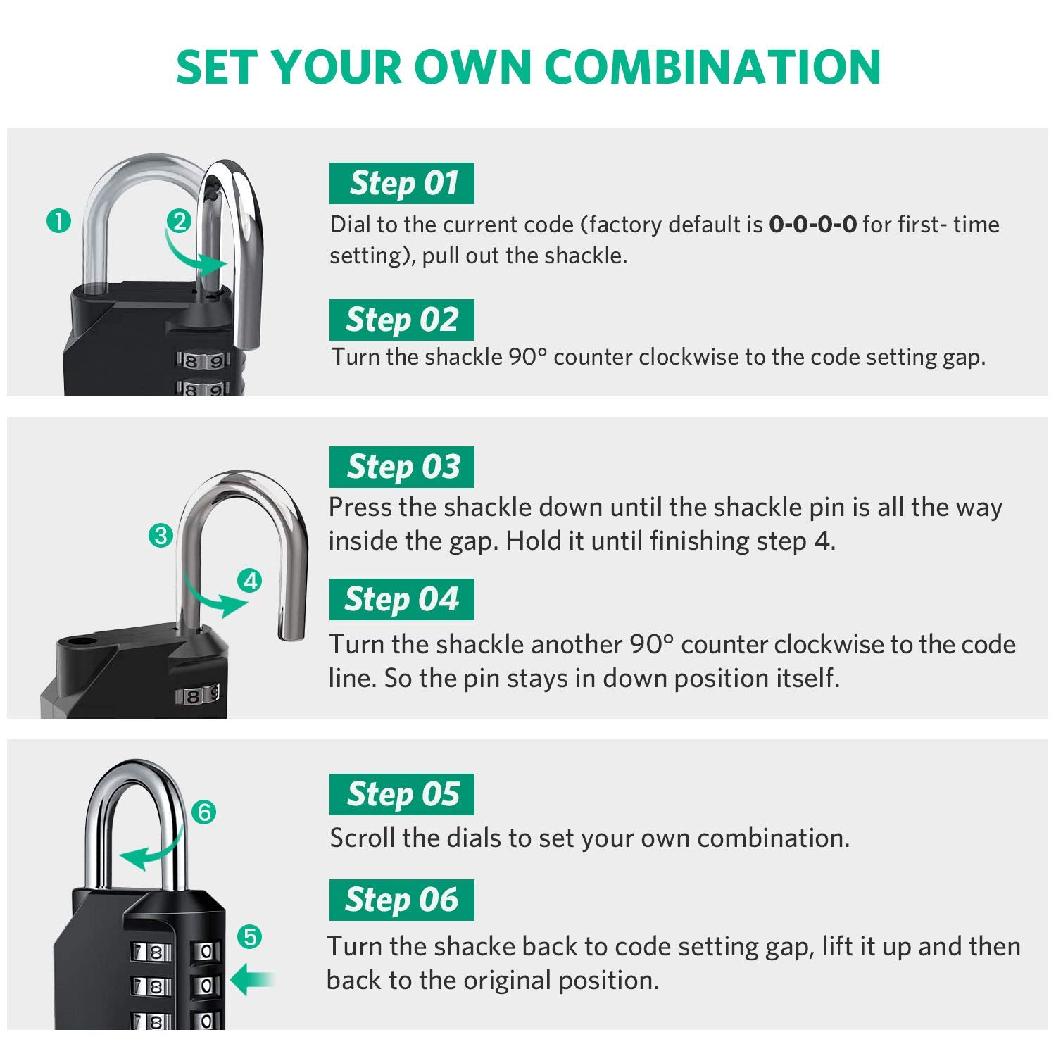 BeskooHome Code Padlock, 4 Digit Outdoor Waterproof Resettable Combination Padlock for School Gym Locker, Shed, Cabinet, Tool Box, Garage, Gate, (1 Pack Black)