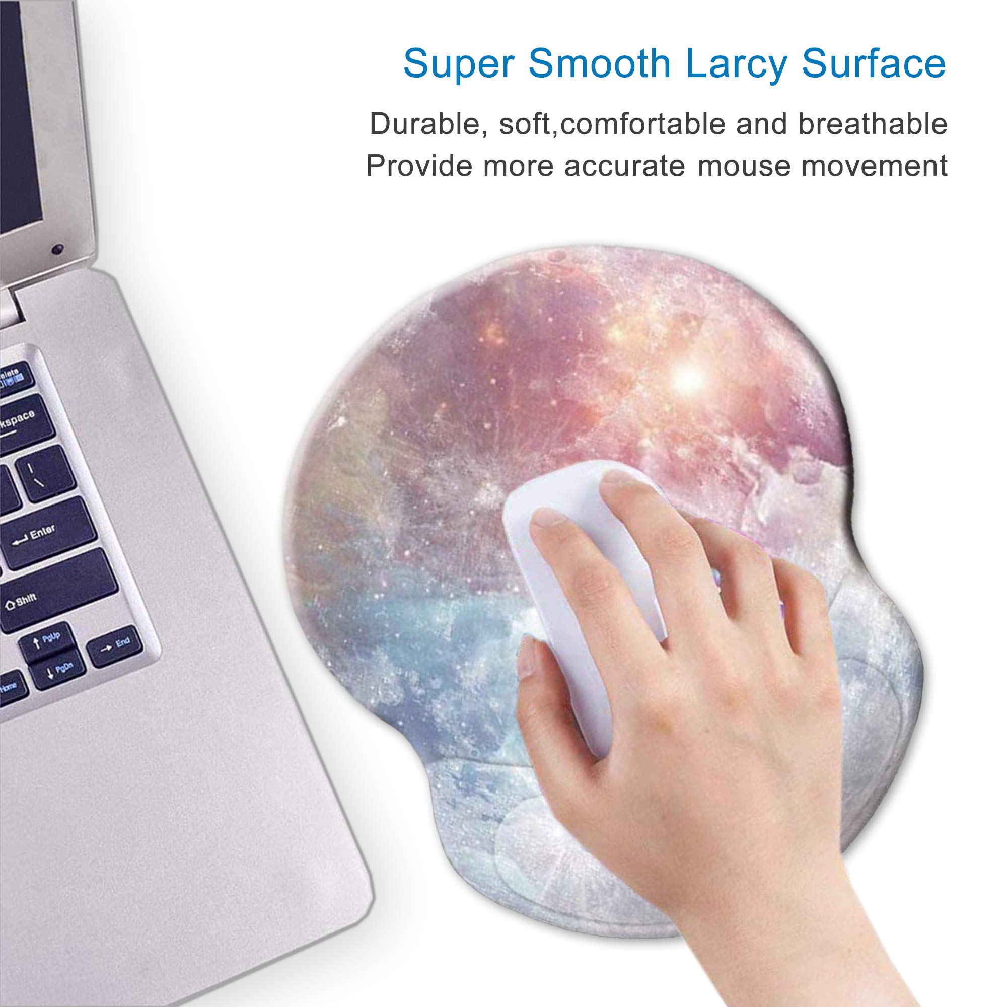 ITNRSIIET Ergonomic Mouse Pad with Gel Wrist Rest Support, Planet Mouse Mat, Cute Customized Mouse Pad, Pain Relief Wrist Rest Pad with Non-Slip PU Base, Pink Moon