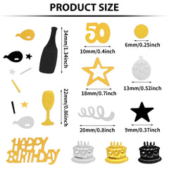 3000 Pieces Birthday Confetti Number 50 Glitter Confetti Birthday Cake Confetti Table Confetti Black Gold and Silver Party Decorations Supplies for Birthday, Anniversary (50th Style)