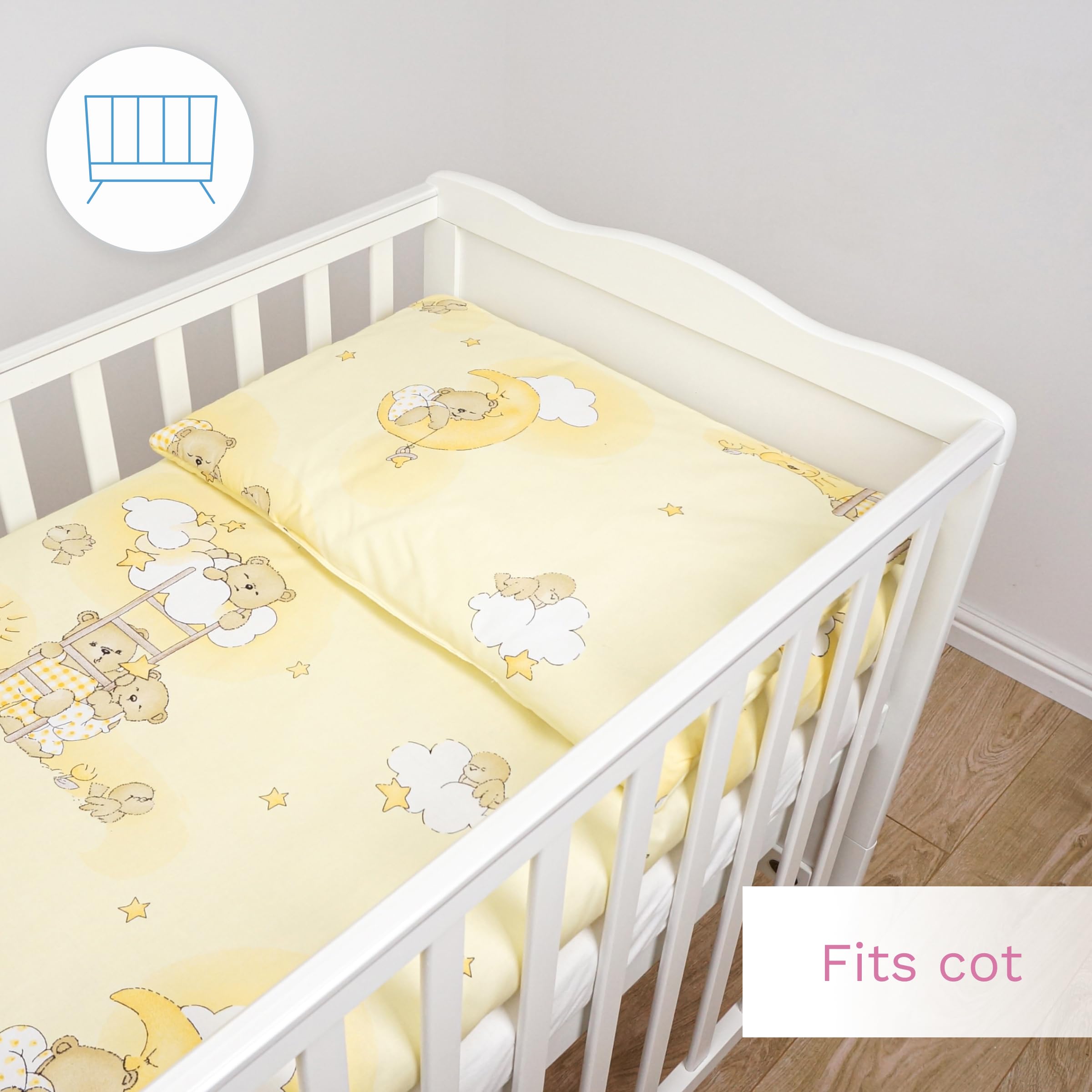 2 Piece Baby Kids Bedding Set 120x90 cm Duvet Cover & Pillowcase for Toddler Cot (Ladders Yellow)