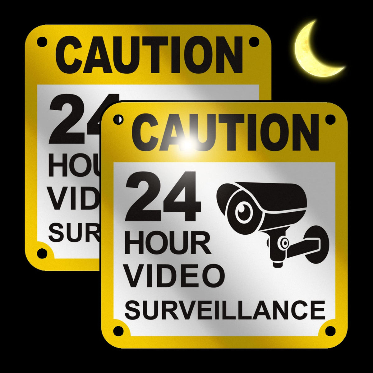 Goodvia Aluminum 24 Hour Video Surveillance Signs 10x10cm Self-Adhesive Design for Easy Installation CCTV Stickers Signage Outdoor Indoor 2Pack