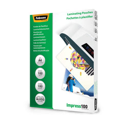 Fellowes A4 Laminating Pouches, Gloss Finish, 100 Sheets, 200 Micron (2 x 100 Micron) High Quality Finish - Ideal for Notices, Photos and Creatives