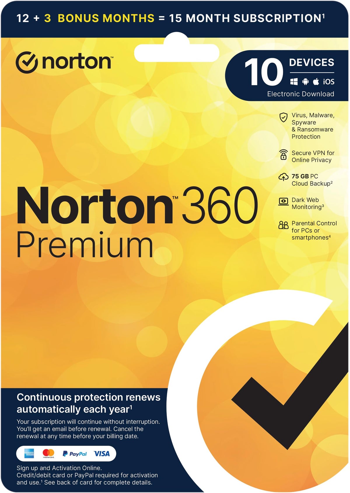 Norton 360 Premium 2024 Antivirus software for 10 Devices, 15 Months subscription Premium 10 Device 15 Months PC Download