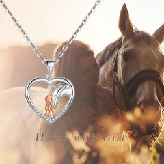 EXGOX Silver Horse Necklace for Women,Sterling Silver Girl and Horse Necklace Horse Gifts for Women Girls Heart Cubic Zirconia Horse Pendant Necklace Jewellery for Horse Lovers