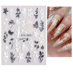 JMEOWIO 3D Embossed Flower Spring Nail Art Stickers Decals Self-Adhesive 5D Summer Colorful Floral Nail Supplies Nail Art Design Decoration Accessories 4 Sheets