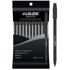 Eziglide Ballpoint Black Pen, Pack of 10 Ballpoint Pens, Smooth Writing Action-Medium Point 1.0mm Coloured Pens Multipack - Ball Point Pens Ideal Pens for School, Home or Work Stationery Supplies