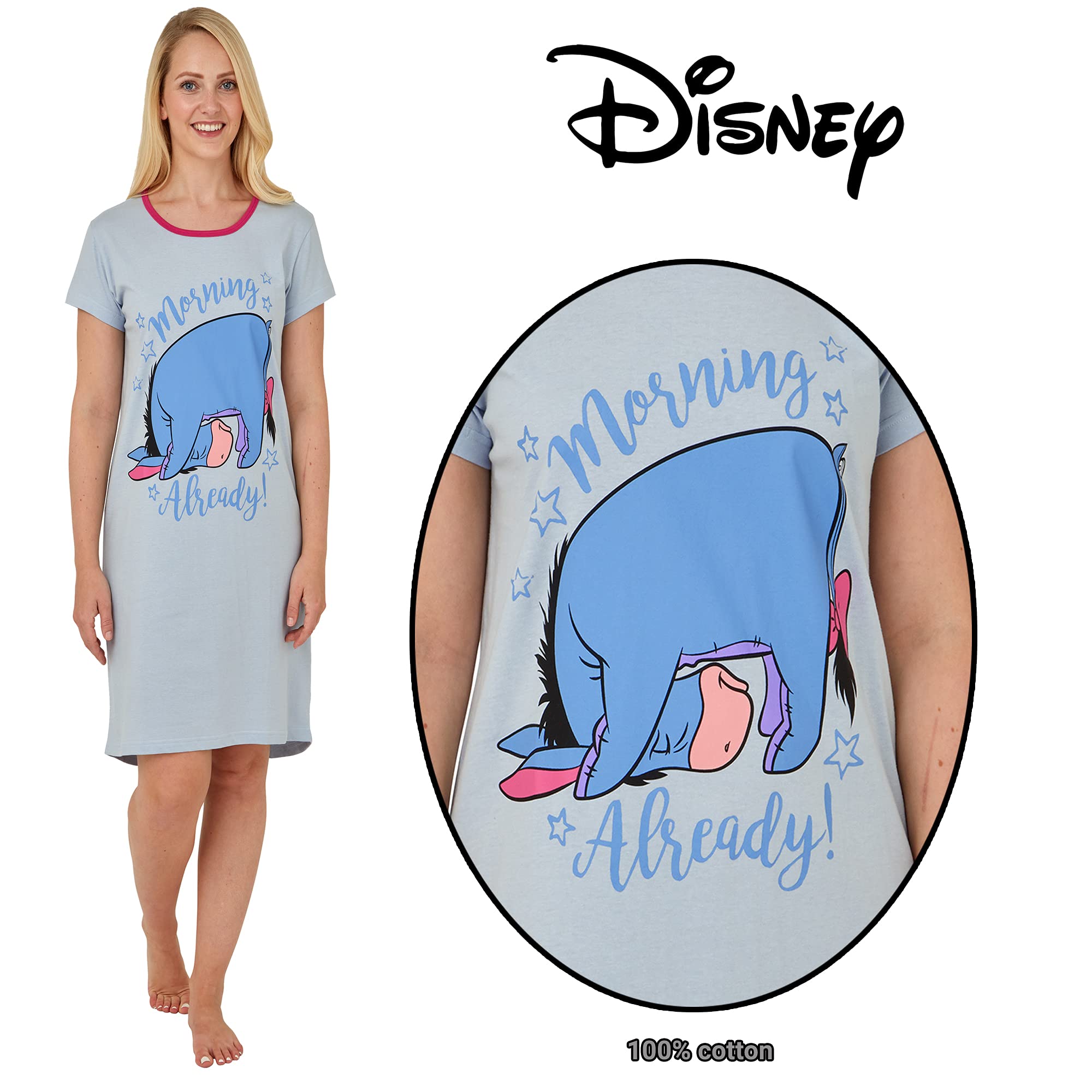 INSIGNIA Womens Ladies Short Sleeve Jersey Nightshirts Eeyore & Minnie Mouse (Blue Eeyore, 16-18)