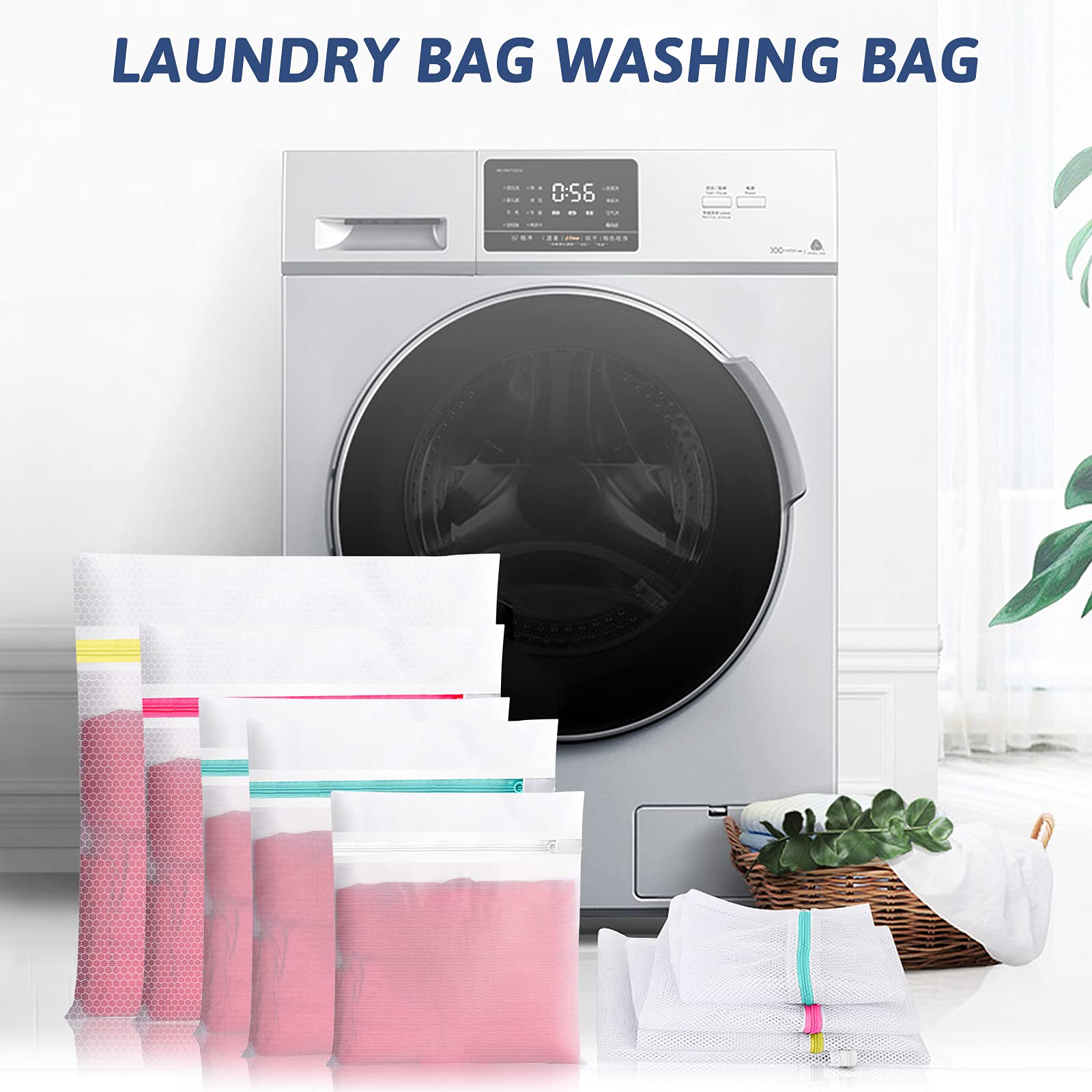 Mesh Laundry Bags for Washing Machine Laundry Bags with Zips Net Wash Bag for Travel Storage Organization, Mesh Bags for Delicates Blouse, Hosiery, T-shirt, Socks, Underwear, Bra, Baby Clothes (5 SET)