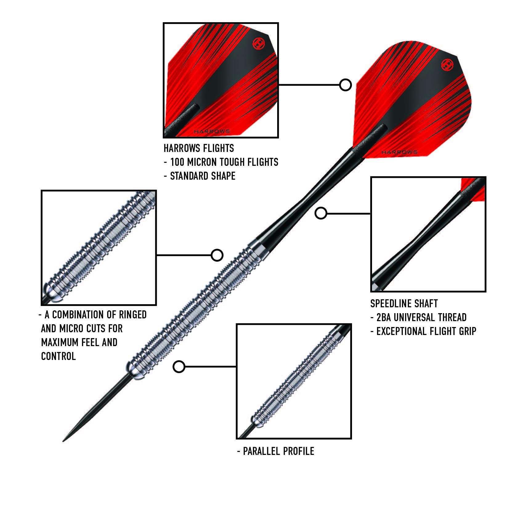 Harrows Caliber 90% Tungsten Steel Tip Darts Set 21g, 23g, & 25g - Includes Spare Shafts, Prime Flights & Travel Case (25, Grams)