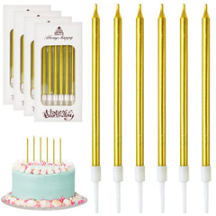 DONQL Birthday Cake Candles, Tall Cake Candles, Long Birthday Candles, Thin Cupcake Candles with Holders for Birthday Cake Baby Shower Cake Wedding Party Decoration（24Pcs Gold