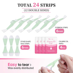 Beauty7 Wax Strips for Face, Eyebrow Shaper Pre-cut, 24pcs Waxing Strips with 4pcs Cleaner Oil Wipes, Cold Wax Strips Facial Hair Removal