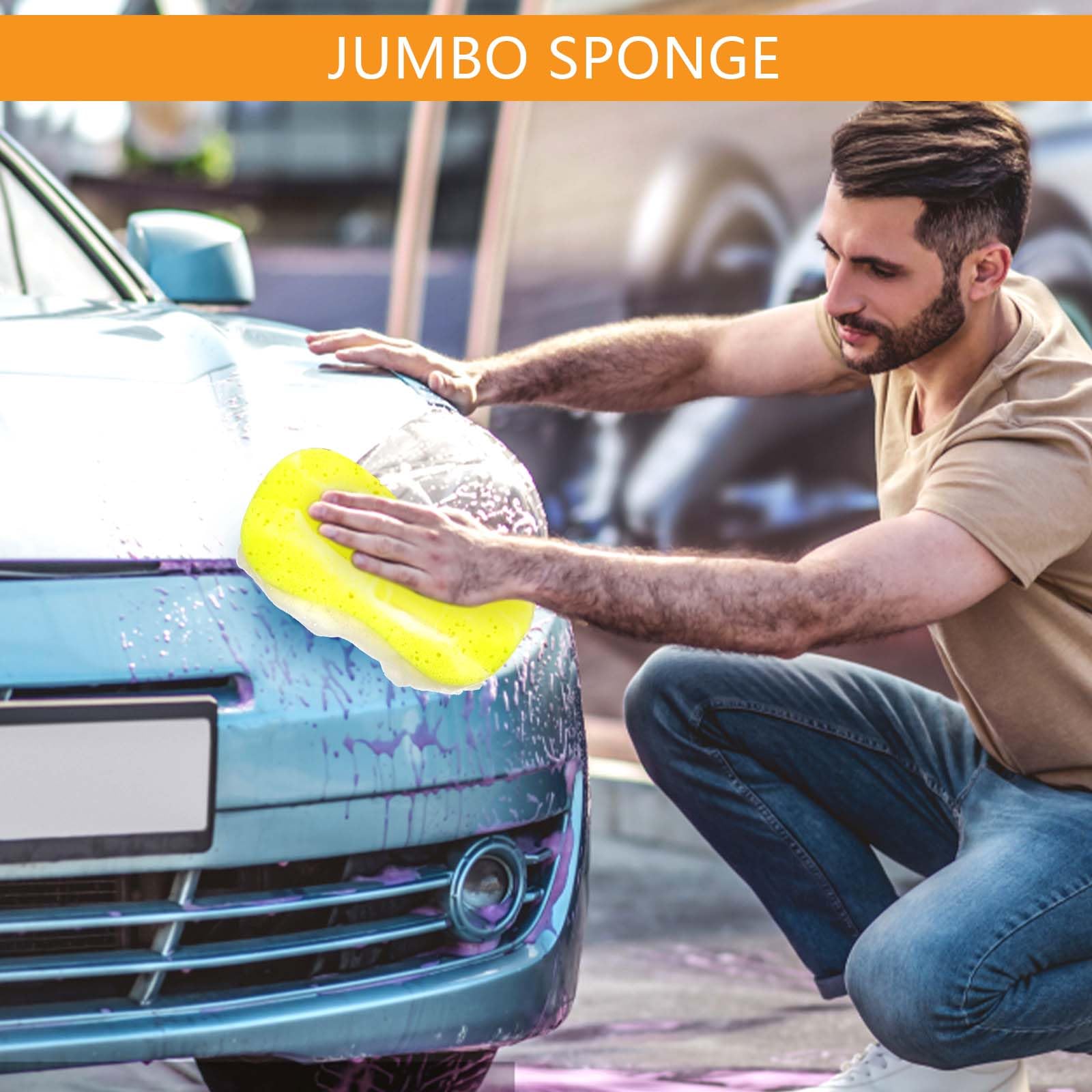 Jumbo Sponges,2 Pack Car Sponges,Washing Windows and Anti Scratch Technology,Perfect For Wheels, Windscreen & Bodywork For Car Cleaning (2PCS Yellow)