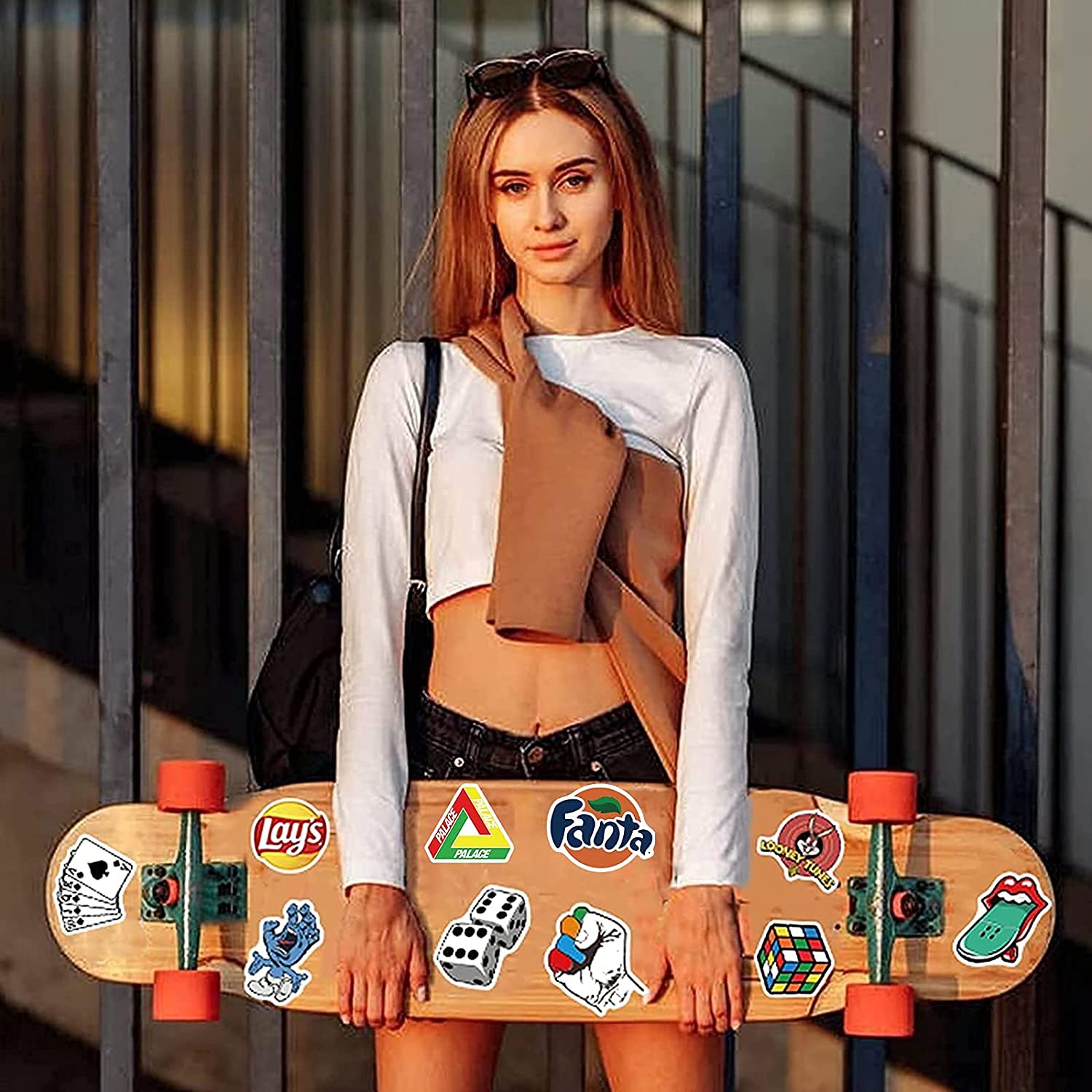 Cool Brand Stickers 100pcs, Street Fashion Sticker, Cartoon Aesthetic Stickers, Waterproof Vinyl Graffiti Stickers for Luggage,Skateboard, Bicycle,Guitar