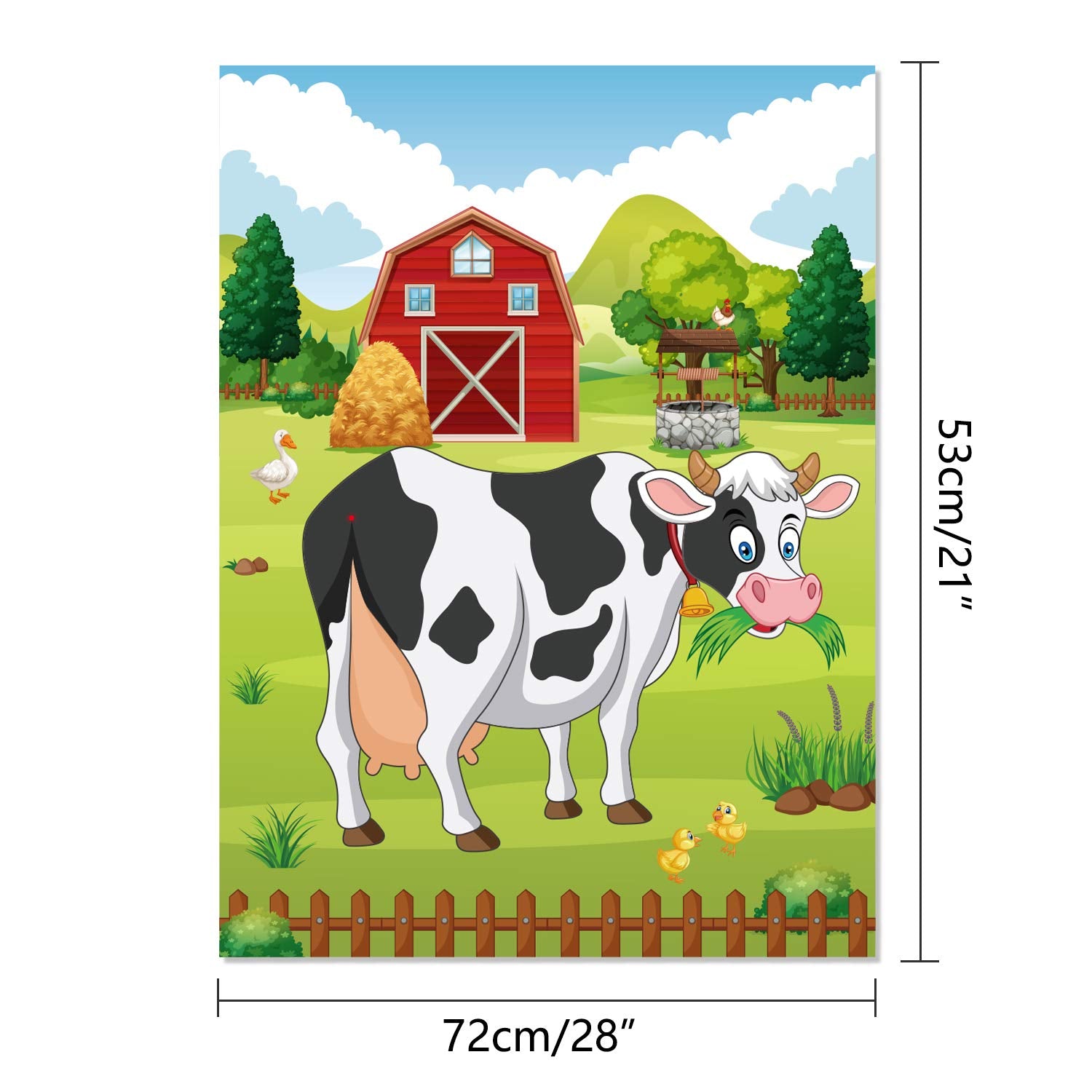 FEPITO Pin the Tail on the Cow Birthday Game with 24 Pcs Tails for Decorations, Kids Birthday Party Decorations