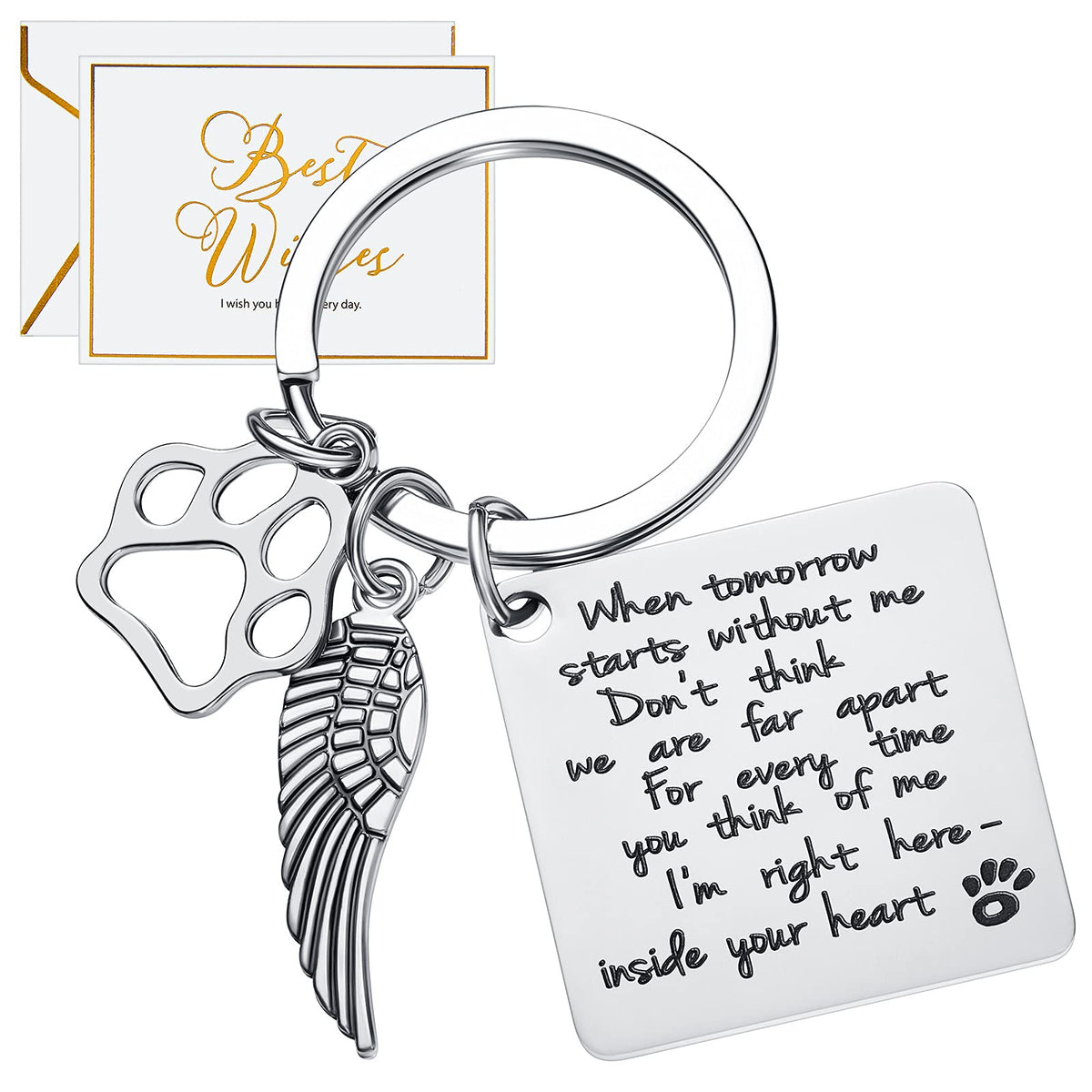 Batiyeer Dog Memorial Gifts Dog Remembrance Keychain Loss of Pet Paw Prints Memorial Dog Keyring with Paper Card Envelope Keychain Jewelry Sympathy Gift for Loss Dog Pet Cat Keepsake Decor