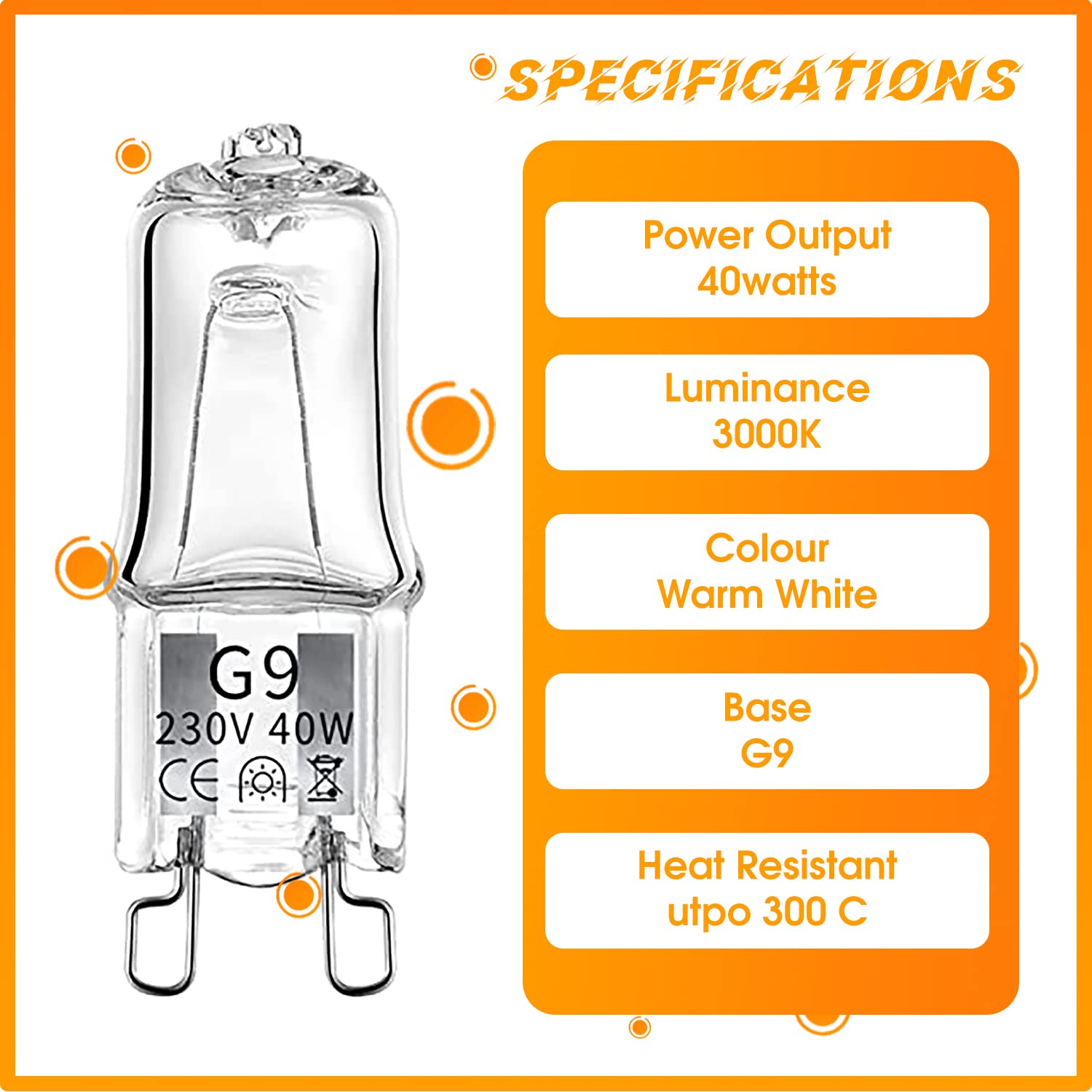 MSC 3 x 40w G9 Halogen Oven Bulbs Suitable for Oven, Salt Lamp, Lava Lamp, g9 Bulb. Dimmable and Compatible Oven Light Bulbs for Zanussi, AEG, Stoves Cooker Bulb etc Warm White 230V (3000k 3 pc 40w)