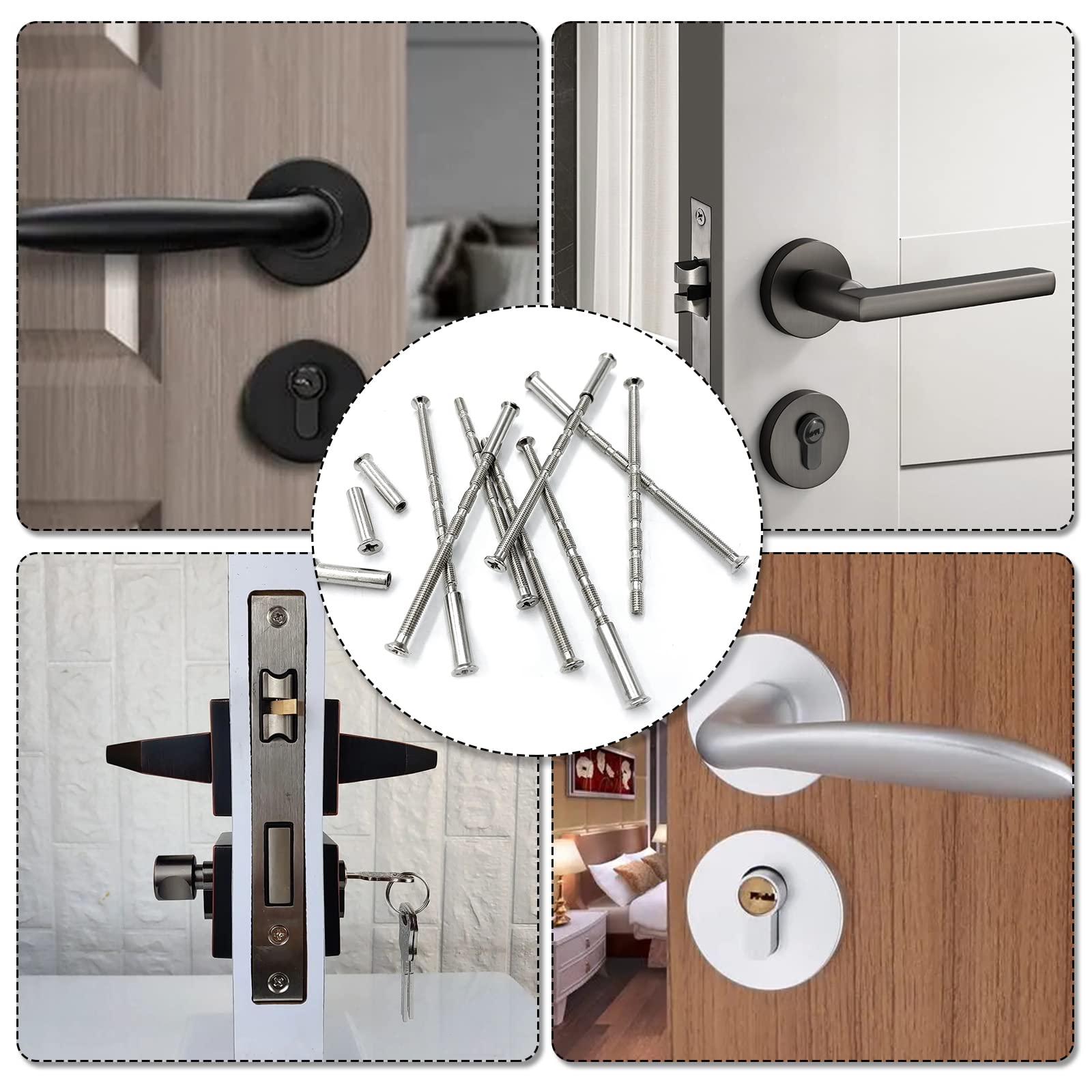 M3 Door Handle Fixing Screws and Sleeves, 30 Sets Door Handle Bolt Through Fixings Nickel Plated Connecting Screw for Doors Cabinet Drawers