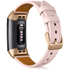 CeMiKa Strap Compatible with Fitbit Charge 4 Strap/Fitbit Charge 3 Strap, Genuine Leather Strap Replacement Wristband for Charge 3/Charge 4 Tracker, Pink/Rose Gold