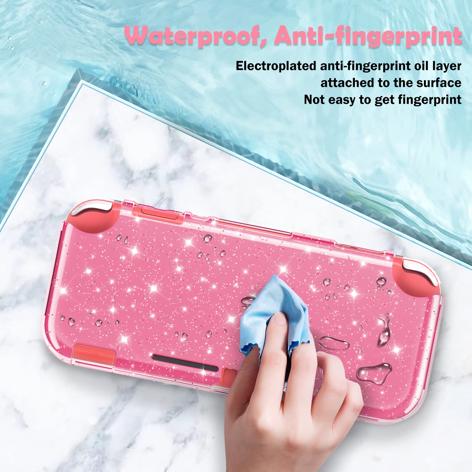 DLseego Case Compatible with Switch Lite 2019, TPU Protective Soft Clear Case and Grip Cover,with Shockproof and Anti-Scratch Design Shell for Switch Lite,Crystal Glitter,Pink