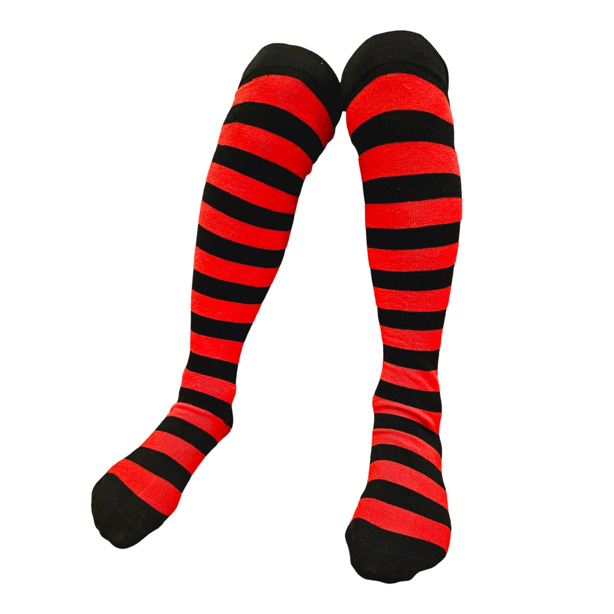 Colourful Baby World Kids Girls Striped Party Fancy Dress Up Knee Socks Black Red Blue Age 6 7 8 9 10 (Black-red, 6-10 Years)