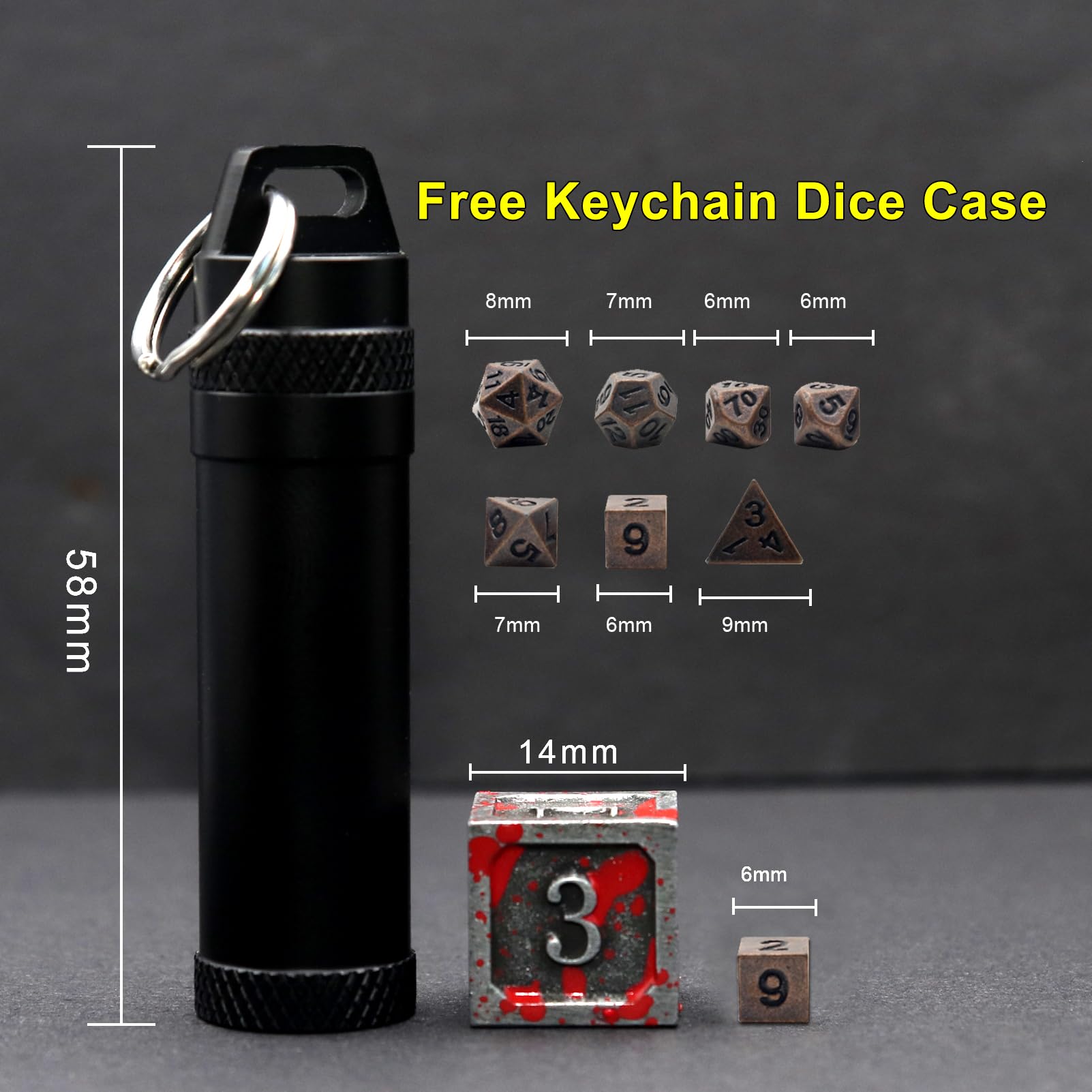 Haxtec Mini Dice Set Tiny Small Metal DND Dice Set with Dice Case Portable Antique Copper Metal Dice Set for Keychain