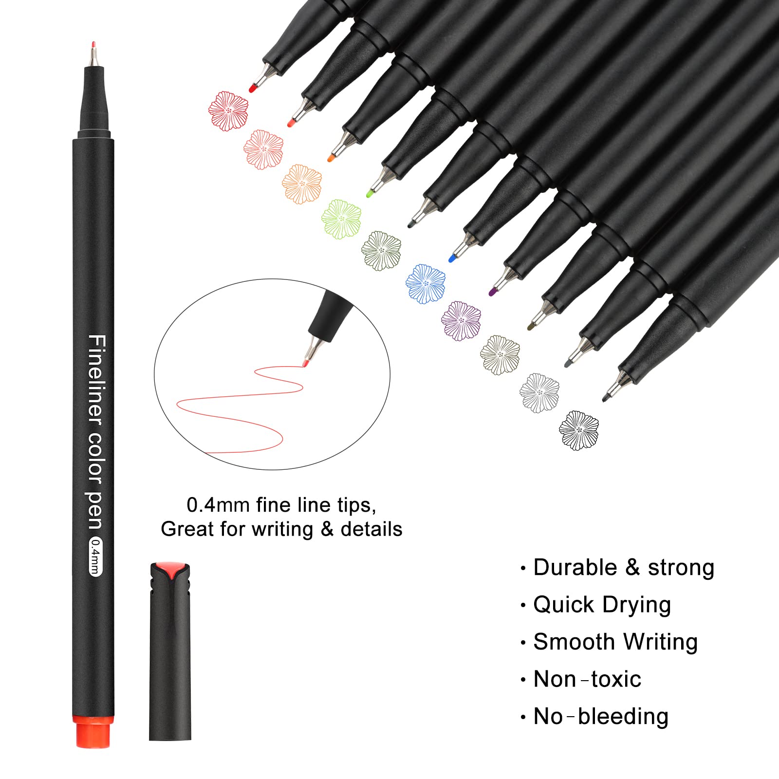 Funnasting Fineliner Pens, Set of 36 Colors Art Pens, Drawing Pens with 0.4mm Fine Tip for Writing, Coloring, Marking, Journaling at Home Office and School, Ideal Bullet Journal Accessory