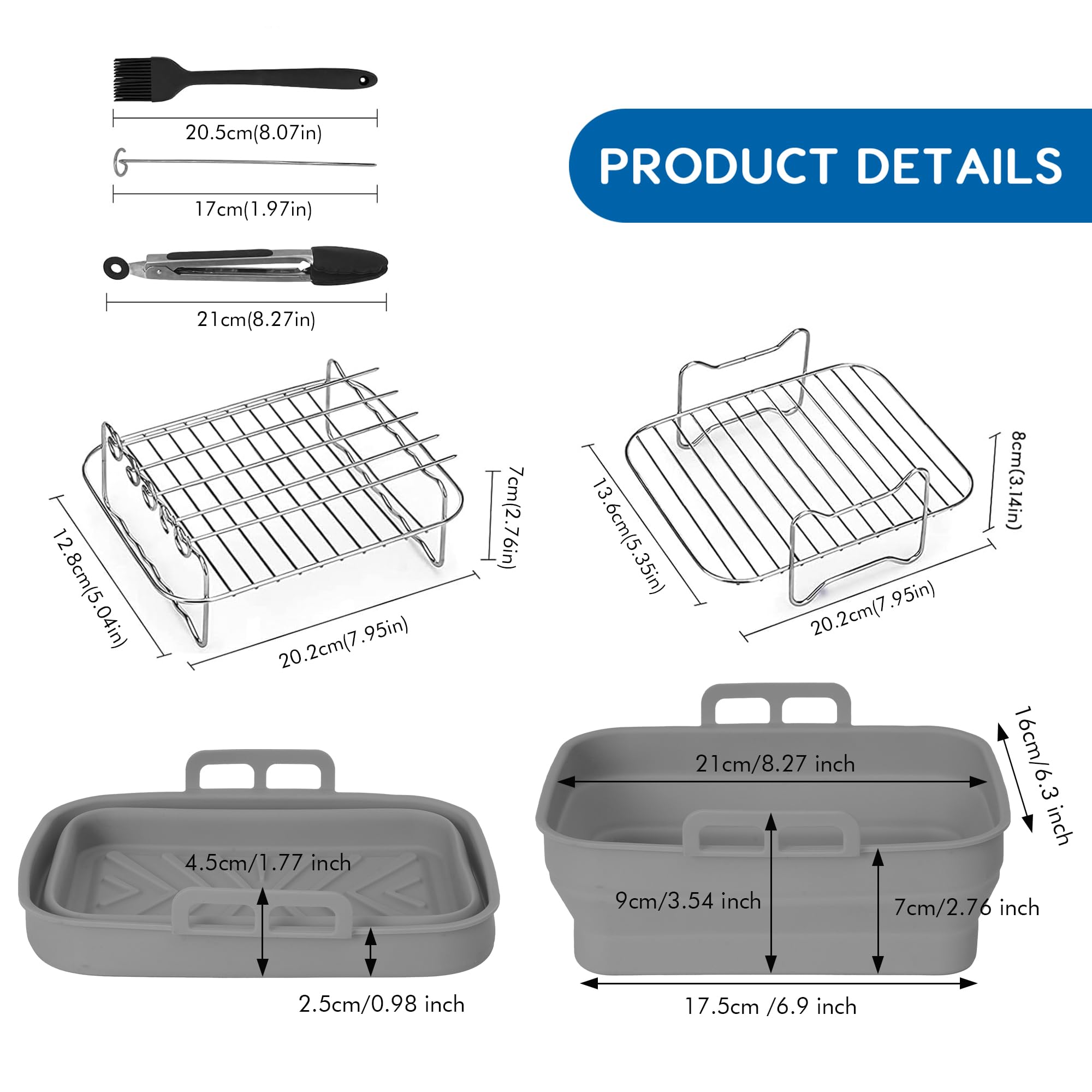 Pietuley Foldable Silicone Air Fryer Liner, Set of 6 Air Fryer Accessories for Ninja Dual AF300UK,Tower T17088 T17099,Tefal Easy Fry, Salter etc Including Air Fryer Racks, Reusable Air Fryer Liner