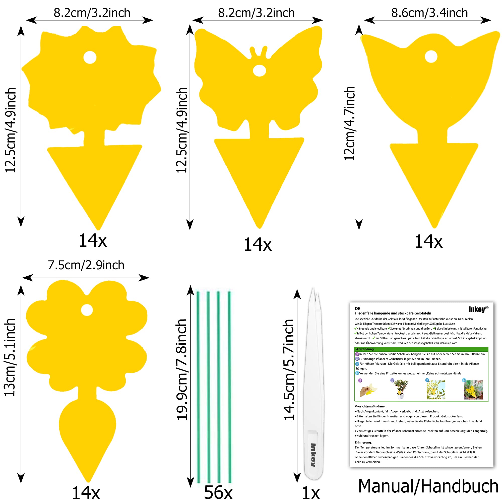 lnkey 56 Pack Yellow Sticky Fly Traps Fungus gnat trap killer Dual-Sided Yellow Fruit Fly Trap Insect Catcher for Houseplant indoor and outdoor plants