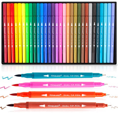 Hmeuest Colouring Pens for Adults, 30 Dual Tip Brush Pens for Artists, Fine Tip Coloured Pens, Art Pens for Adults, Coloring Books Drawing Sketching