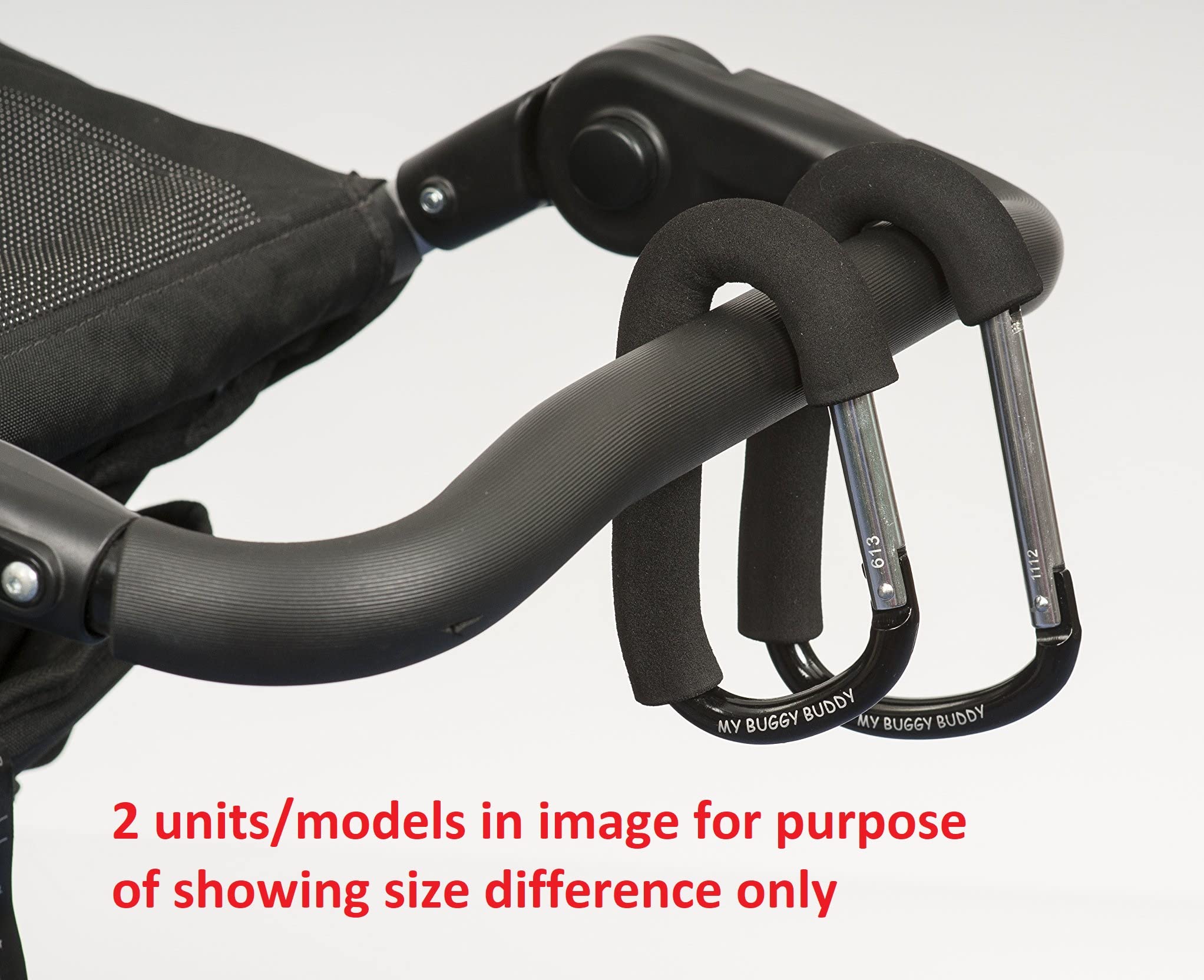 My Buggy Buddy Large Clip, Hook or Carabiner For Pram/ Stroller/ Pushchair, Foam Coating to Prevent Damage, Can Hold Up To 5 kgs, Large Size, Black