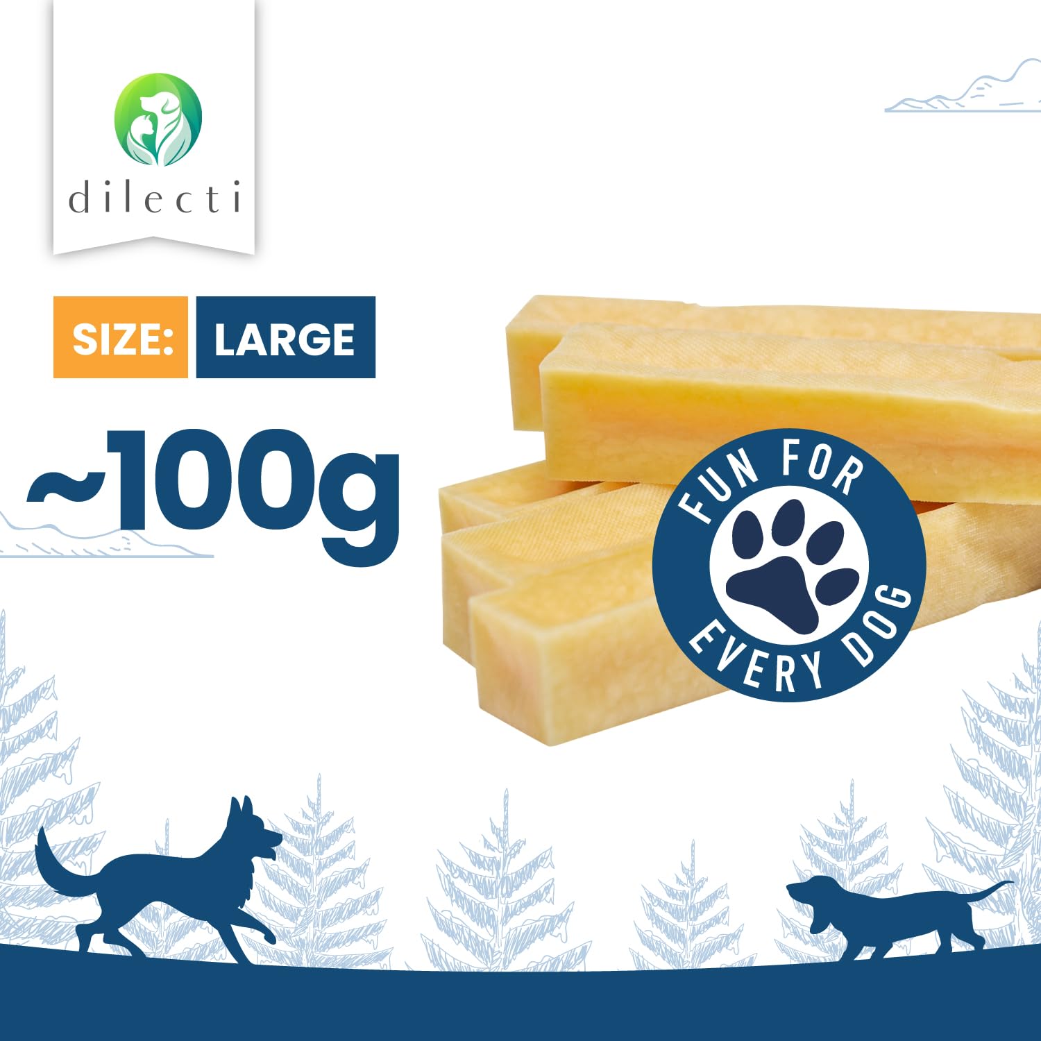 Dilecti Natural Dog Chews - Very Tasty, Hard and Long Lasting Yak Chews for Dogs will Keep Your Dog Busy for a While - L size (pack of 3)