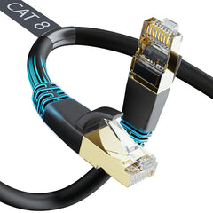 DbillionDa Cat8 Ethernet Cable, 1.8M Heavy Duty High Speed 26AWG Cat8 LAN Network Cable 40Gbps, 2000Mhz with Gold Plated RJ45 Connector, Weatherproof S/FTP UV Resistant for Router, BLACK, Cat8-6ft