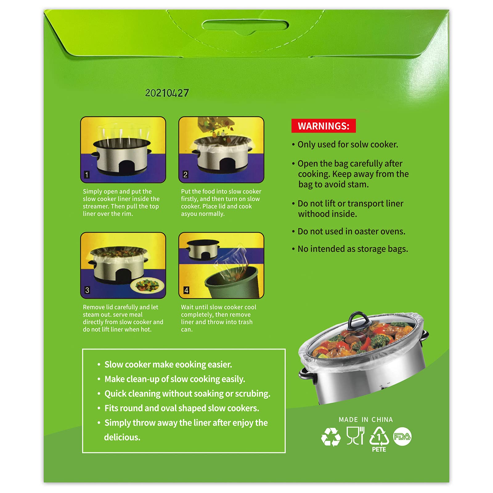 30 Counts Slow Cooker Liners by ECOOPTS   Large Cooking Bags Fit 3-8.5 Quarts (3 PACK)