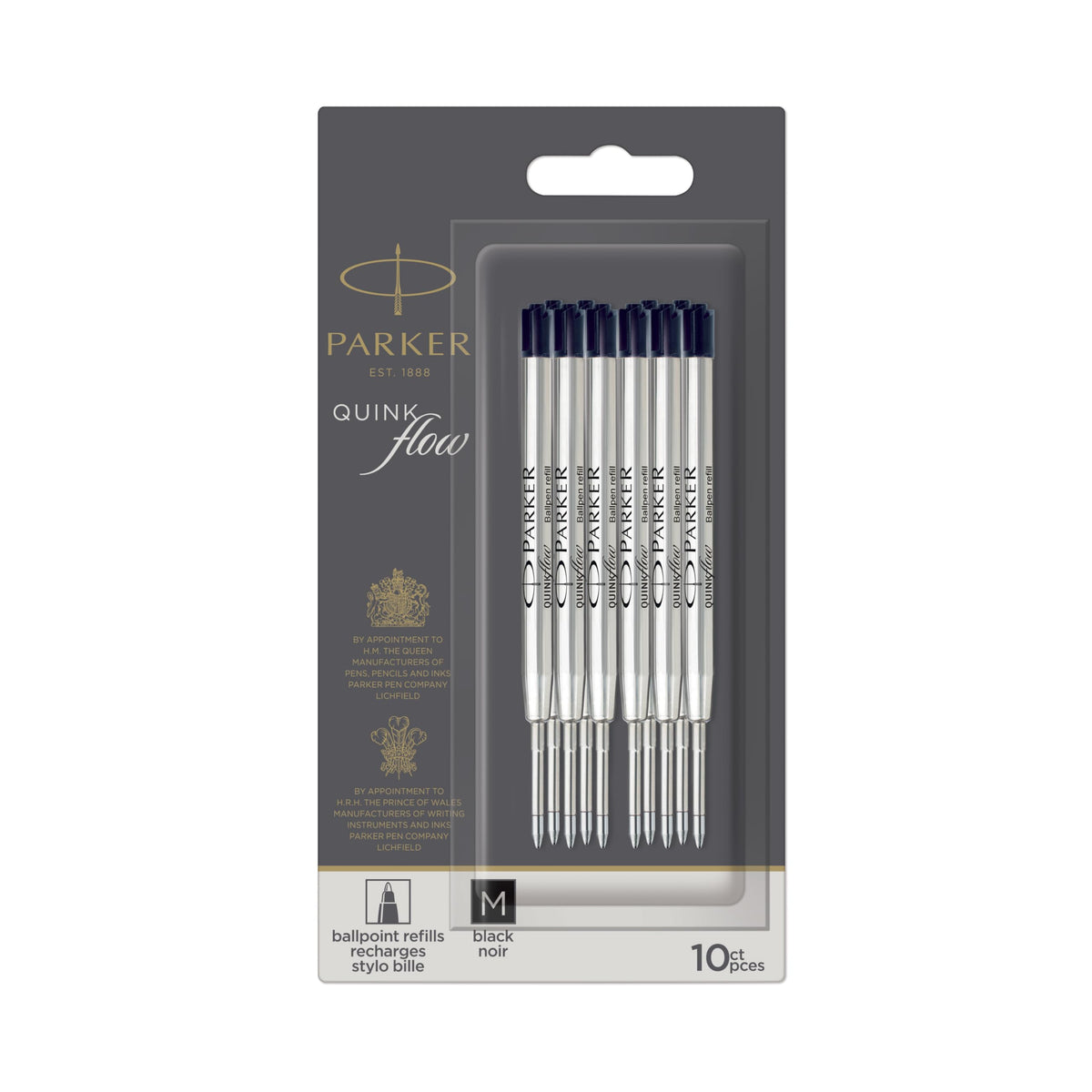 Parker Ballpoint Pen Refills   Medium Point   Black QUINKflow Ink   10 Count