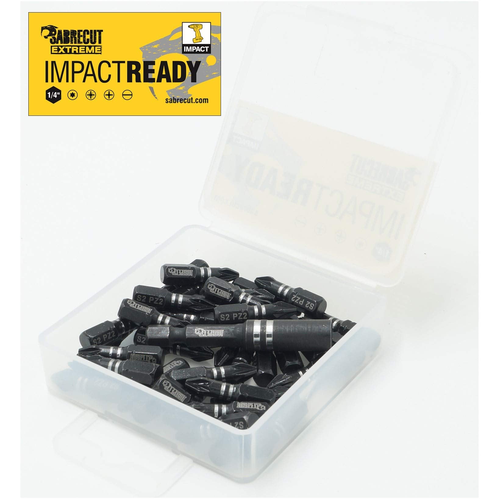 21 x SabreCut SCPA25_21PH 25mm PH2 Impact Screwdriver Driver Bits Set Single Ended Phillips No.2 Heavy Duty Including Bit Holder and Storage Box