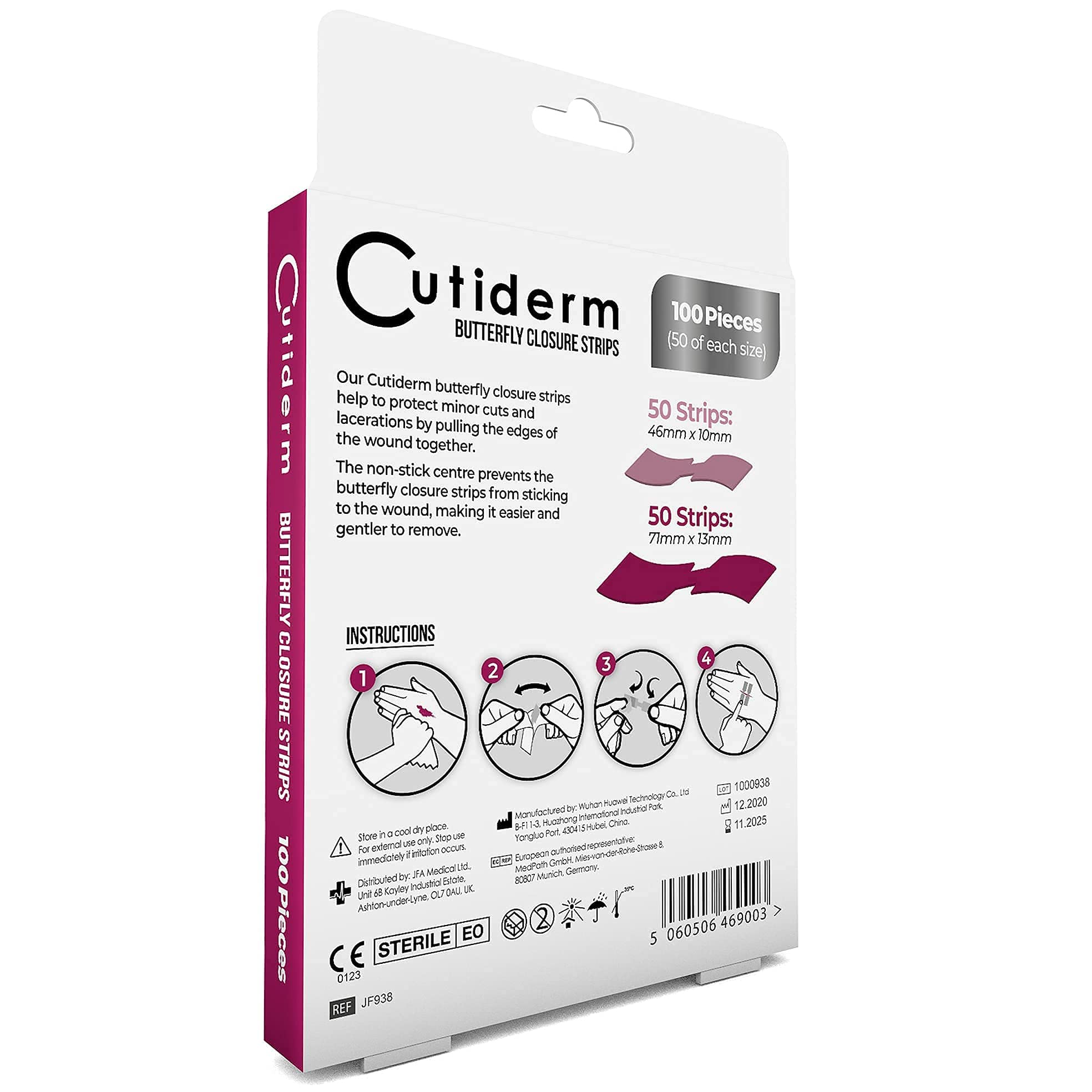 Cutiderm Skin Sterile Butterfly Wound Closure Suture Strips, 2 sizes - Box of 100