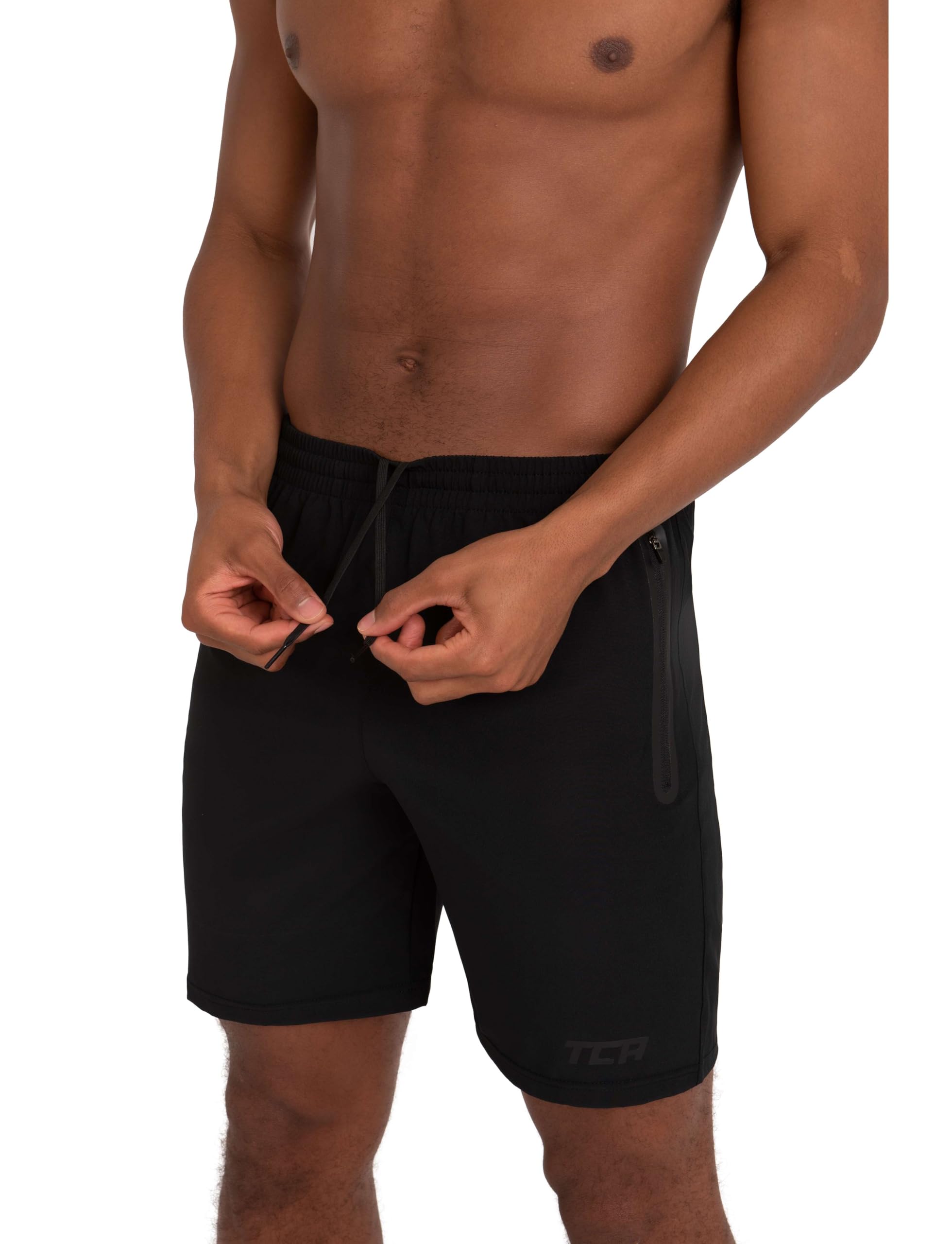 TCA Elite Tech Lightweight Mens Running Shorts Men Gym Shorts with Zip Pockets - Black Stealth, XL