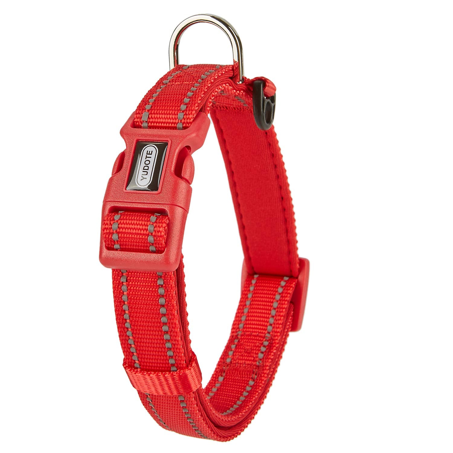 YUDOTE Dog Collar Small Strong Reflective Nylon Webbing with Soft Comfy Neoprene Padded Linning for Small Dogs Daily Use,Red