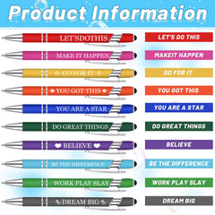 umorismo 10 Pcs Quotes Pen Inspirational Ballpoint Pen With Stylus Tip Motivational Messages Personalised Retractable Pens Metal Pen Set Metal Black Ink Pens Encouraging Stylus Pen