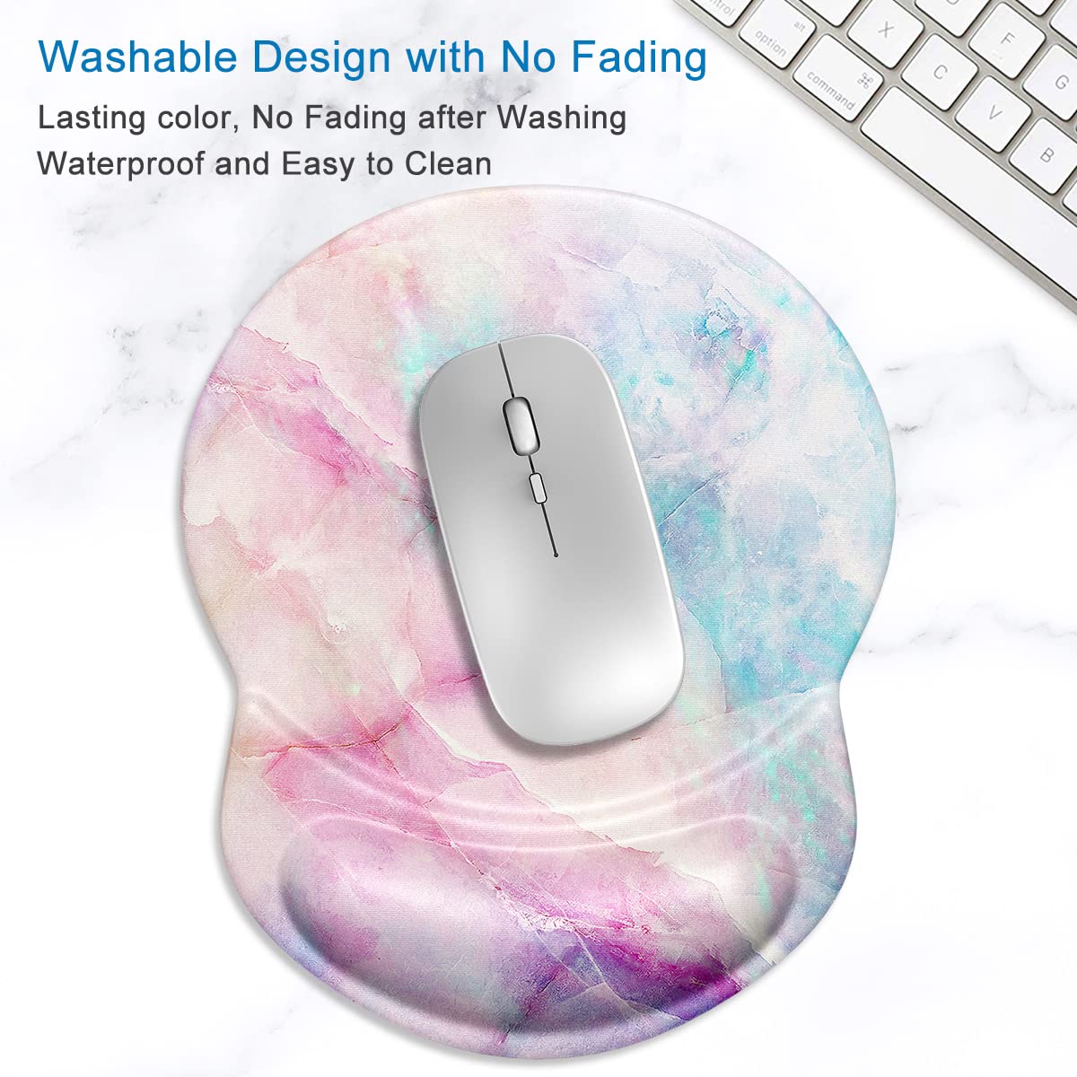 ITNRSIIET Mouse Pad, Ergonomic Mouse Pad with Gel Wrist Rest Support, Gaming Mouse Pad with Lycra Cloth, Non-Slip PU Base for Computer, Laptop, Home, Office & Travel,Colored Marble