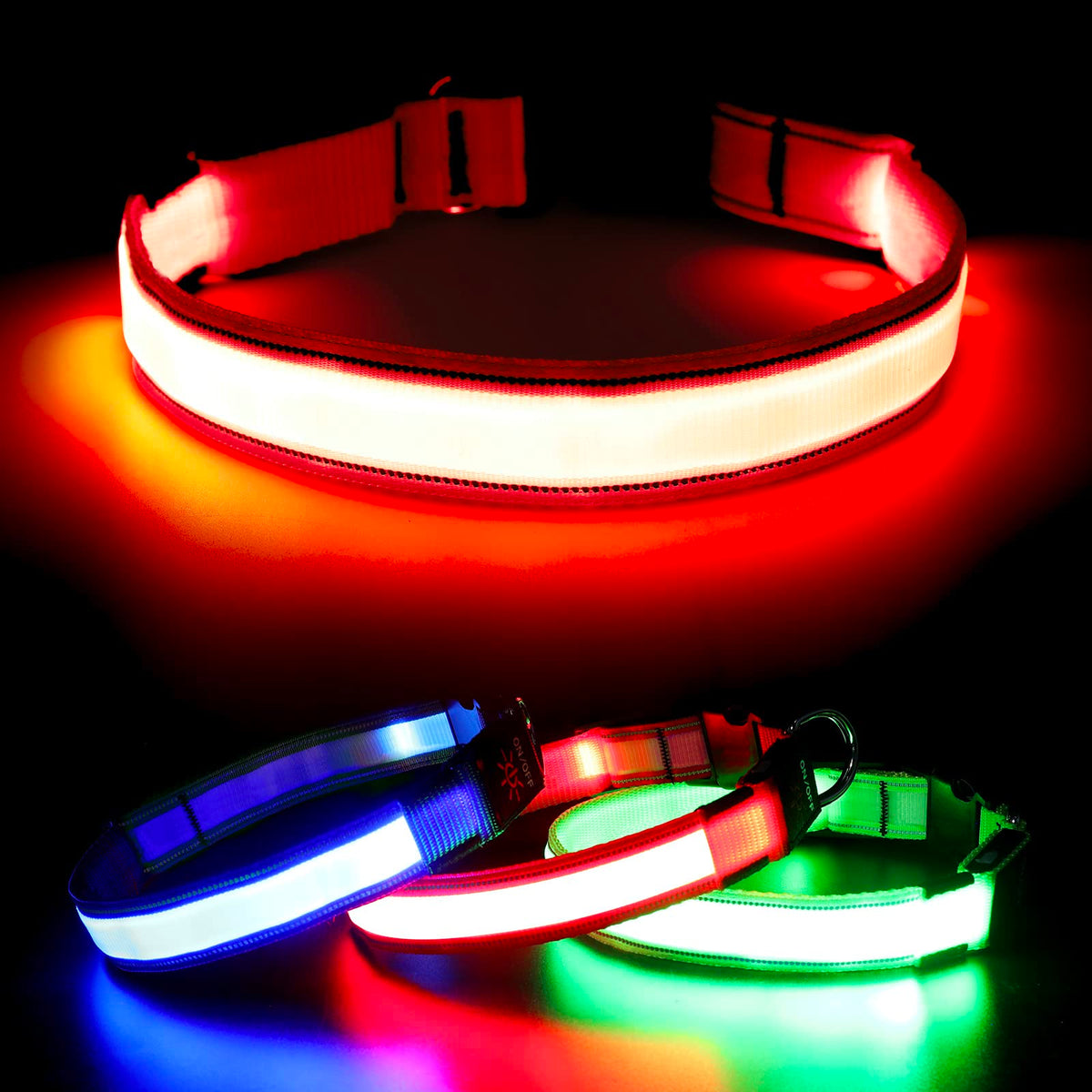 Visinite Light Up Dog Collar Rechargeable,Waterproof Led Dog Collar, Reflective Dog Collar Lights For The Dark, 3 Flashing Modes Glow Dog Collar for Night Walking for Medium Large Dogs