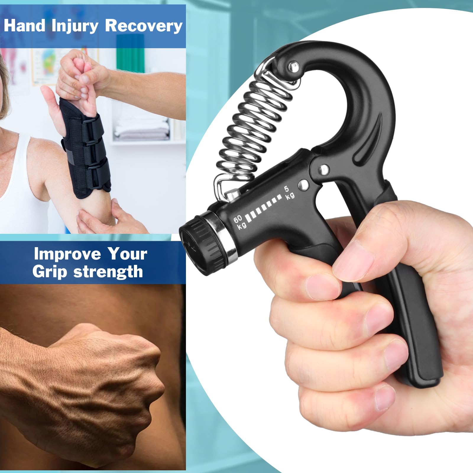 Single - AIXPI Hand Grip Strengthener, Grip Strength Trainer with Adjustable Resistance 11-132 Lbs (5-60kg), Forearm Strengthener, Hand Exerciser for Grip Strength, Muscle Building and Injury Recover