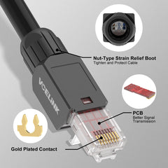 VCELINK Tool-Free RJ45 Connectors Toolless Cat6 Modular Plug Gold Plated Cat6 Ethernet Cable Ends for 23-26 AWG Network Cable 4 Pack Black