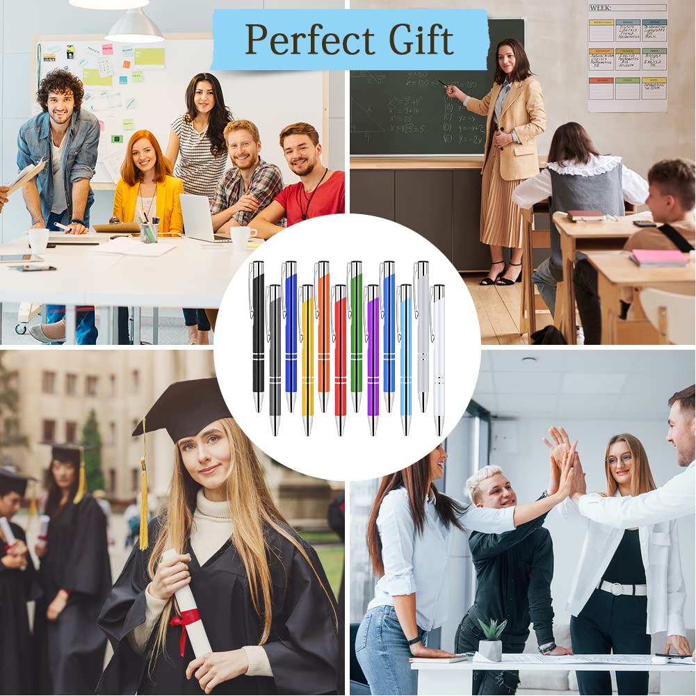 AUAUY Ballpoint Pens, 12 Pcs Ballpoint Pens Funny Pen, Retractable Ballpoint Pens, Metal Comfortable Writing Pens 1 mm Blue Ink Ballpoint Pens for Colleagues Teachers Adults Students(Mixed Color)