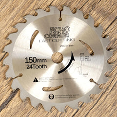 Echo Corner 2-Pack 16mm bore 150mm Wood Cutting Circular Saw Blades for Wood, TCT 24-Tooth, Fast Rip Trimming Hardwood SoftWood Laminate Veneered Plywood MDF Plastic