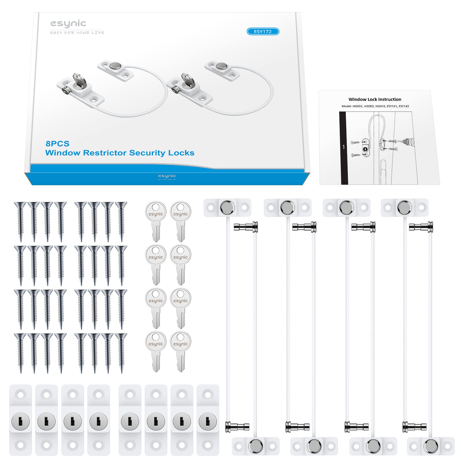 eSynic 8PCS Window Restrictor UPVC Locks for Baby Security Window Locks for Child Baby Safety Window Locks for upvc Windows with Screws Keys