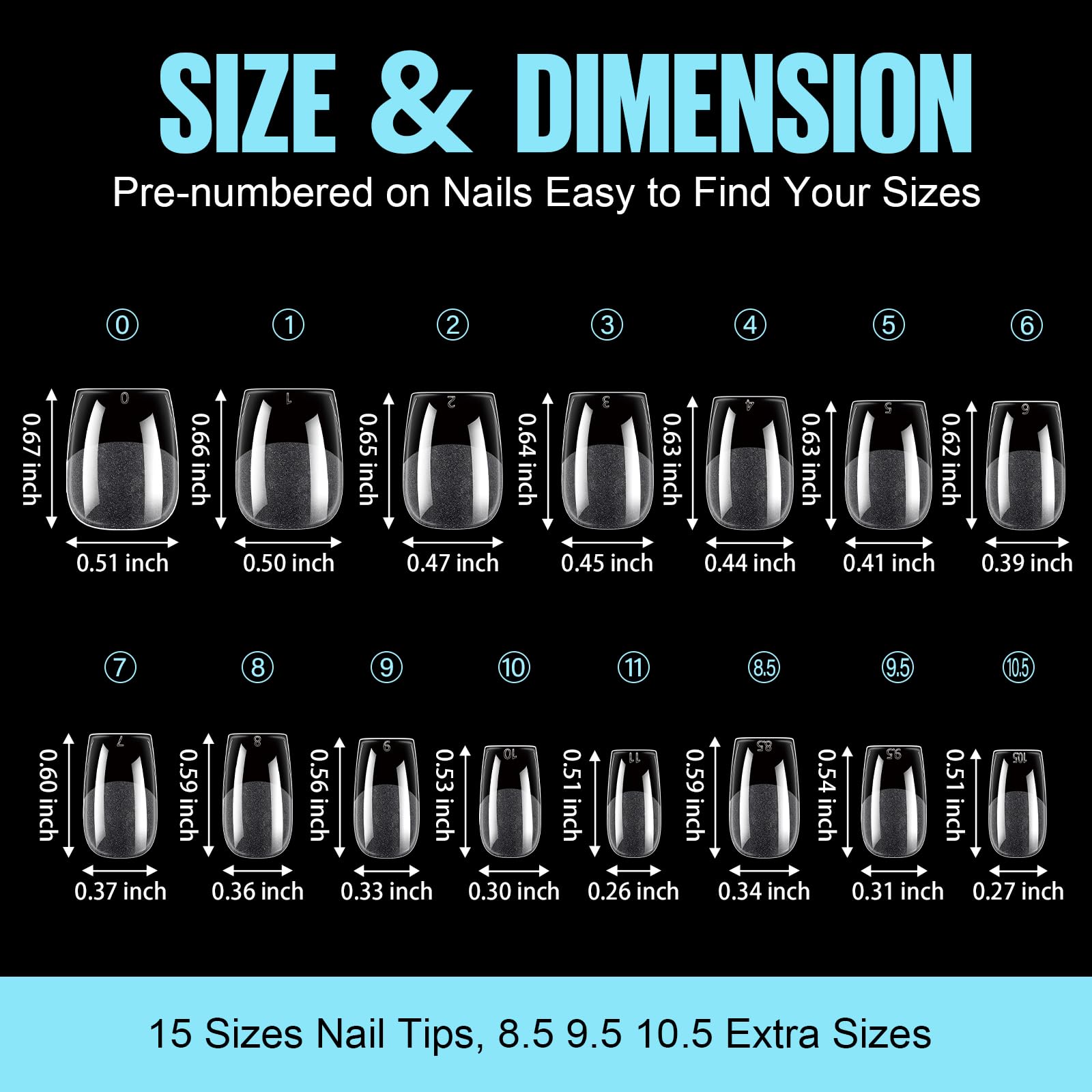 TOMICCA Coffin Shaped Short Nail Tips - 510PCS Half Matte Soft Gel, No File Needed- Full Cover False Nails, Clear Acrylic & Strong Tips for Press On Extension - 15 Sizes