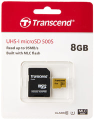 Transcend 8GB microSDHC 500S Memory Card UHS- I, C10, U3, V30, 4K, Full HD, Up to 95/80 MB/s (ideal for action cameras and drone cameras) TS8GUSD500S