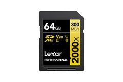 Lexar Professional 2000x SD Card 64GB, SDXC UHS-II Memory Card, Up to 300MB/s Read, for DSLR, Cinema-Quality Video Cameras (LSD2000064G-BNNAG)