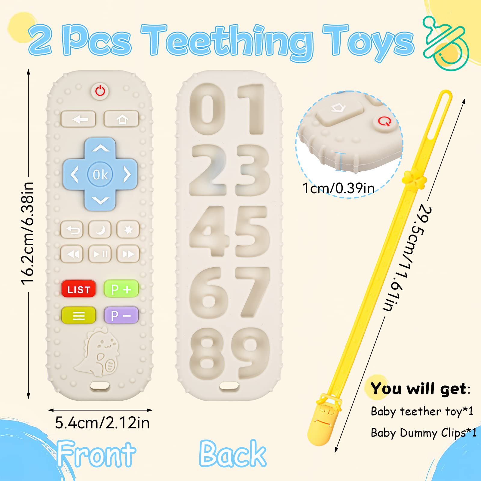 Teething Toys for Baby, 2 Pack Silicone Teethers for Babies Remote Control, BPA Free Teething Toy for Babies 3-12 Months (White)